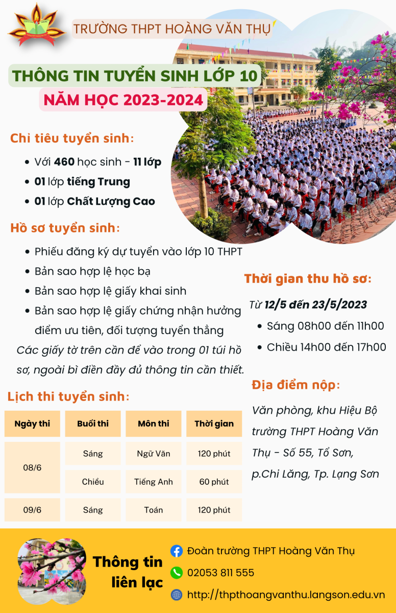Thông tin tuyển sinh lớp 10 năm học 2023-2024