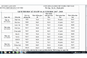 Lịch thi HK II lớp 10, 11 năm học 2017=2018