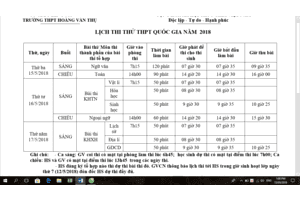 LỊCH THI THỬ THPT QUỐC GIA NĂM  2018