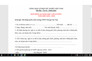 THÔNG BÁO v/v học sinh viết đơn đăng kí nhập học lớp 10 năm học 2018-2019