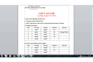 GIỜ VÀO LỚP ( Áp dụng từ ngày 03/11/2018 )